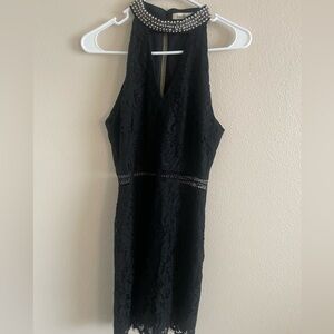 Francesca’s Black Lace‎ Cocktail Dress w/ Beaded Neck w/ Keyhole Openings Small